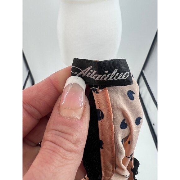 Vintage 90s Zara Lace Peter Pan Collar Peach Black Print Button Down Back Blouse - Picture 13 of 14